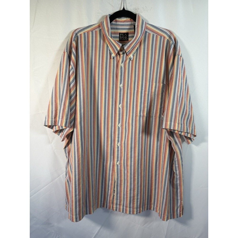 Jos. A. Bank shirt size 2XL seersucker stripped short sleeves mens
